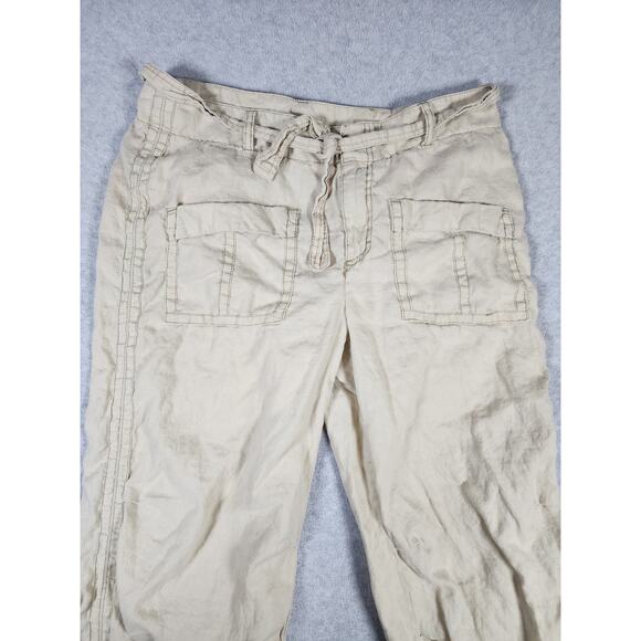 Tommy Hilfiger Sz 10 Y2k Tan 100% Linen Crop Tie Waist‎ Low Rise Zip Leg Pants - Picture 2 of 16